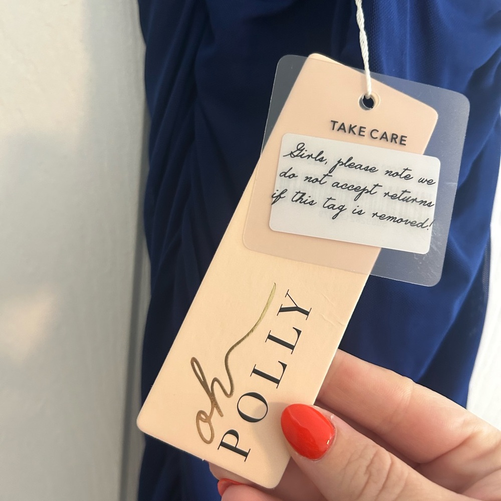 New with tags Oh Polly Navy Blue Ruched Mini Dress - Picture 3 of 3